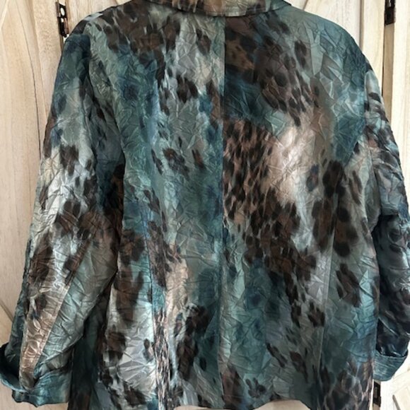 SOLD CHICO’S Women’s Crinkle Crush Blazer Jacket Teal - Picture 5 of 8